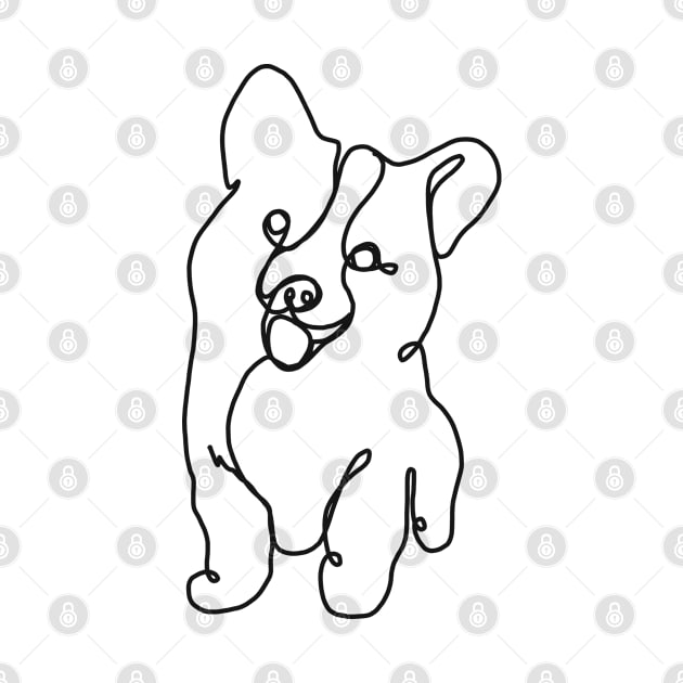 Happy Lil’ Wiggle - Black and White String Drawing of a Corgi - Hand-drawn art perfect for stickers and mugs, legging, notebooks, t-shirts, greeting cards, socks, hoodies, pillows and more by cherdoodles