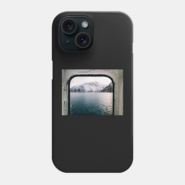 Norwegian Fjord During Winter Shot Through Wet Ferry Window Phone Case by visualspectrum