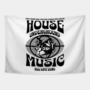 HOUSE MUSIC  - Underground Cat (Black/Grey) Tapestry