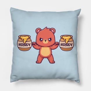 Cute Bear Lifting Honey Barrel Cartoon Pillow