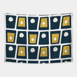 Mid Century Funky Blocks 2 in Navy and Mustard Yellow Tapestry