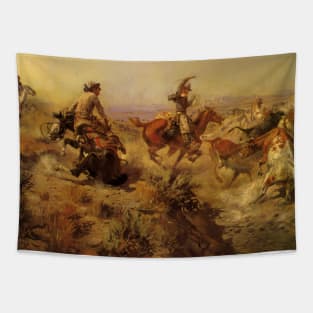 Jerked Down by Charles Marion Russell Tapestry