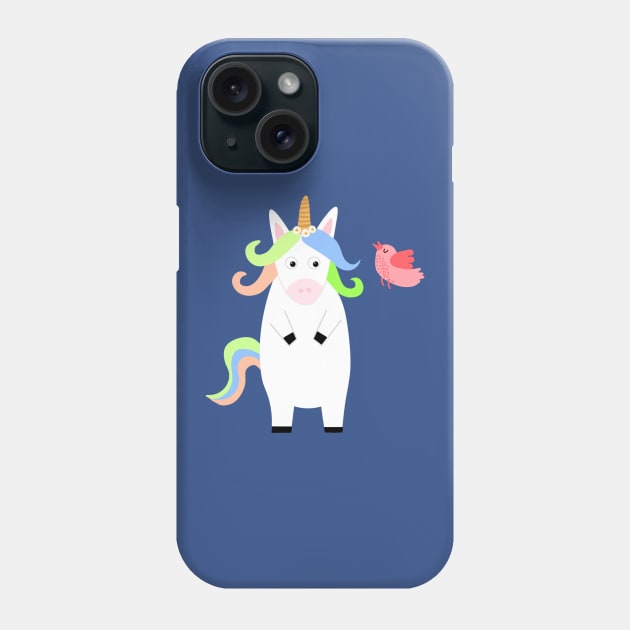 cute Unicorn with bird Cartoon Phone Case by Hispaniola-Fineart