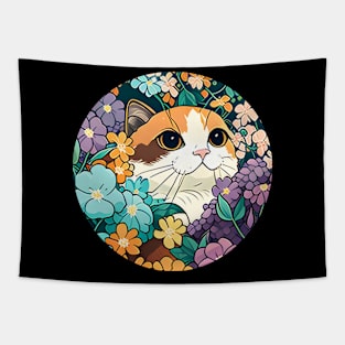 Cat Filled With Flowers - Cute Kitty Cat Flower Tapestry