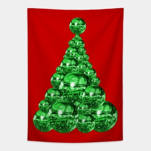 Groovy Green Disco Ball Christmas Tree Tapestry