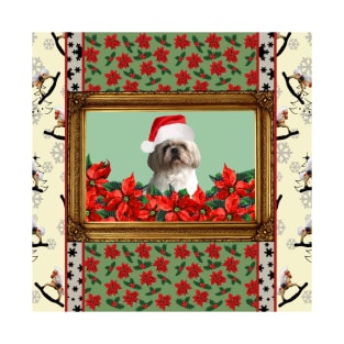 Frame Poodle Dog Santa Claus - Christmas Passionate Flower pattern T-Shirt