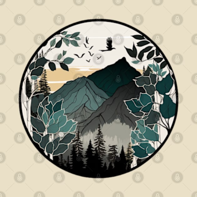 beautiful mountain view, vintage style by teehood