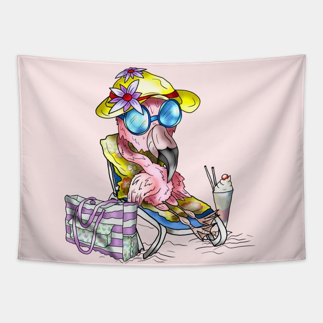 beach bum flamingo cartoon Tapestry by cuisinecat