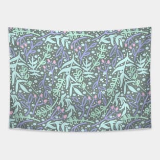 Botanicals and Dots - Hand Drawn Design - Pastel Purple, Green, Blue, and Pink Tapestry