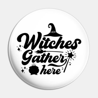 halloween witches gather here text art design Pin