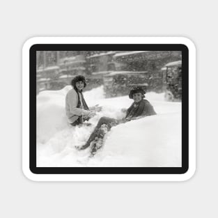 Girls in the Snow, 1922. Vintage Photo Magnet