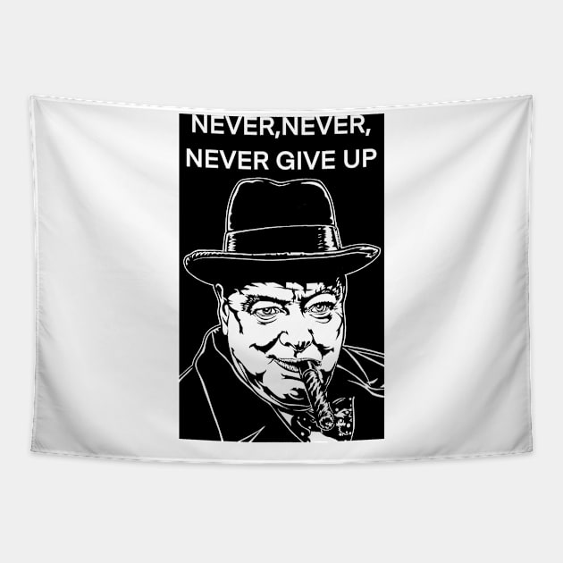 WINSTON CHURCHILL quote .1 - ink portrait Tapestry by lautir