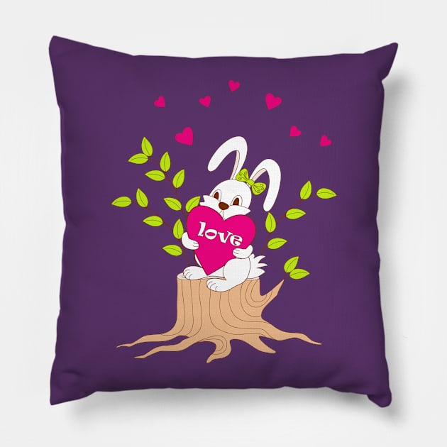 bunny with love on the stump Pillow by Alina