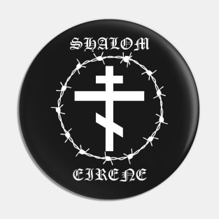 Eastern Orthodox Cross Peace Shalom Eirene Barbed Wire Metal Hardcore Punk Pin