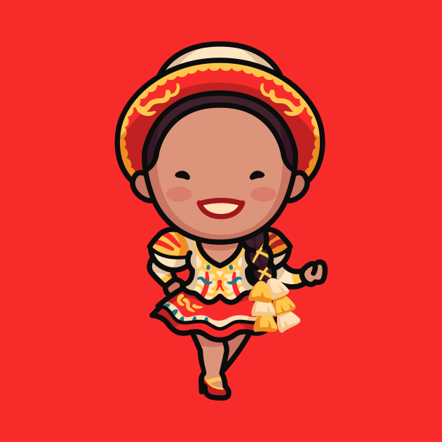 Cute Bolivian Dancer in Traditional Clothing Cartoon by SLAG_Creative