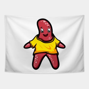 Cute Anthropomorphic Human-like Cartoon Character Starfish in Clothes Tapestry