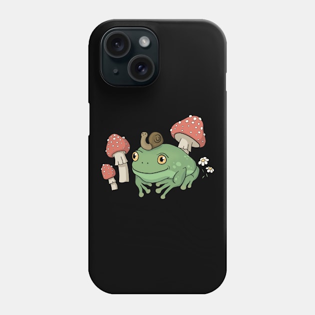 A Cute Cottagecore Aesthetic with a Frog Wearing a Snail Hat and Mushroom Phone Case by Ministry Of Frogs