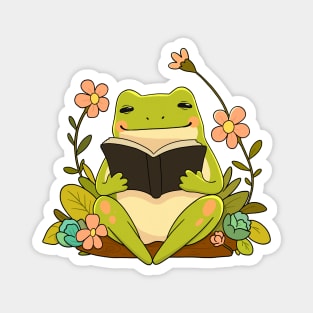 Cottagecore Reading Cute Frog Magnet