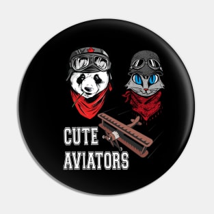 Cute Panda and cat couple in flying hat  and goggles Pin