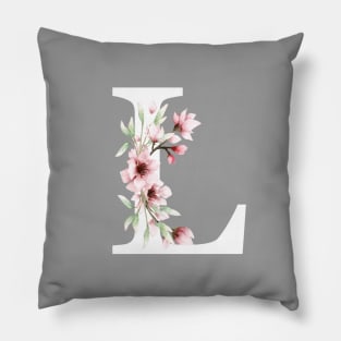 Letter L Monogram With Cherry Blossoms Pillow