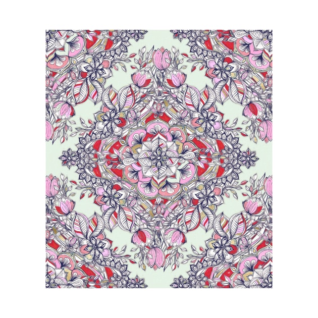 Floral Diamond Doodle in Red and Pink by micklyn