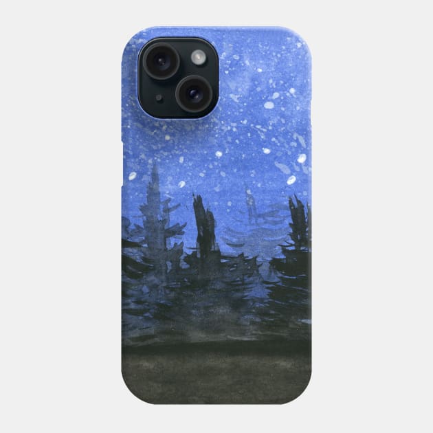 Moonlight at the Forest. Original Watercolor Painting Phone Case by EugeniaAlvarez