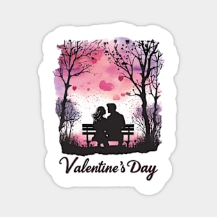 Romantic Pink Sunset: Valentine's Day Silhouette T-Shirt Magnet