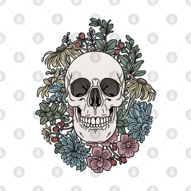 Skull and flowers by tiina menzel