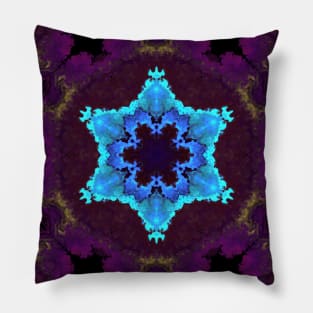 Psychedelic Mandala Flower Blue and Purple Pillow