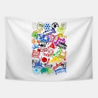 Travel Destination Passport Stamps Tapestry