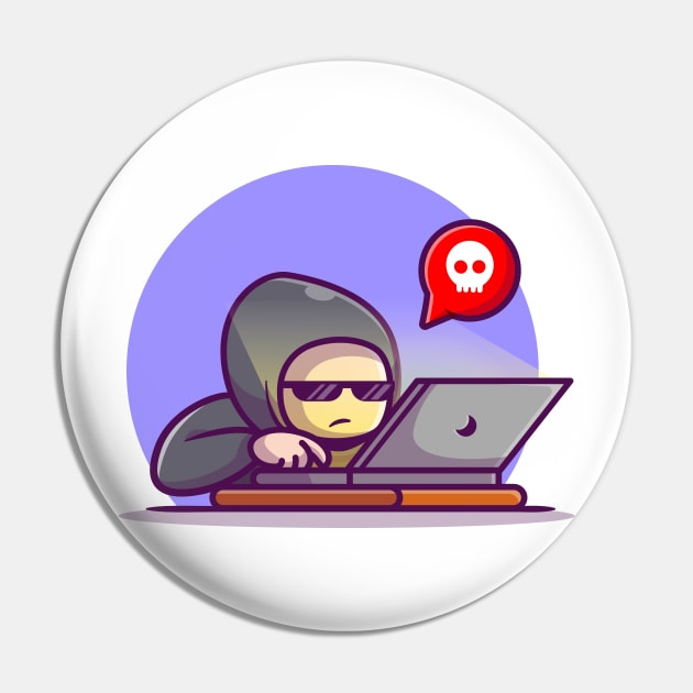 Hacker Operating Laptop Cartoon Pin by Catalyst Labs