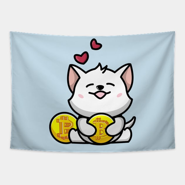 cute huging bitcoin Tapestry by fflat hds