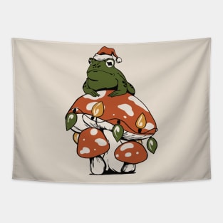 Vintage Retro Cottagecore Frog Mushroom Christmas Tapestry