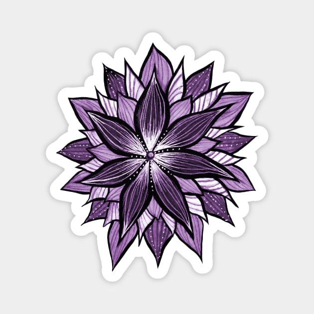 Purple Mandala Like Ink Drawn Abstract Flower Magnet by Boriana Giormova