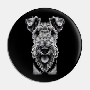 Cute Airedale Terrier Dog Photo Painting Artwork Pin