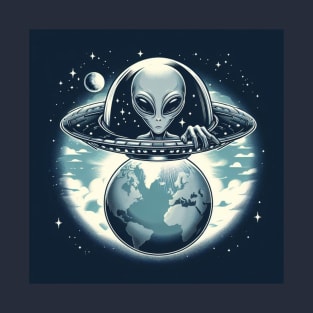 Grey Aliens in a UFO T-Shirt