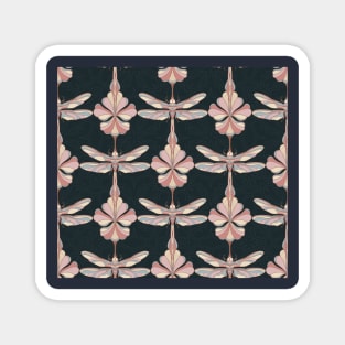 Navy Dragonflies and Flowers Magnet