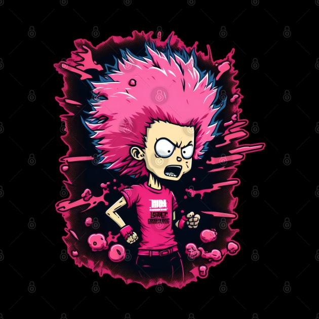 Pink Anger - Teenage frustration with wild hair by LuneFolk