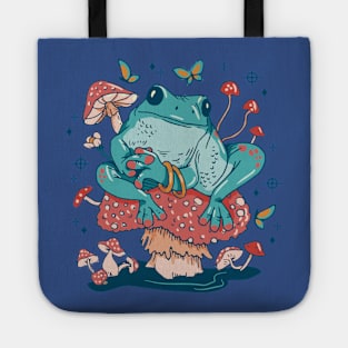 Cottagecore Aesthetic Mushrooms and Frog Tote