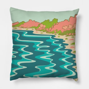 COASTLINE West Coast Coastal Beach Shoreline Outdoors Landscape in Turquoise Teal Blush Orange - UnBlink Studio by Jackie Tahara Pillow