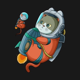 Cat and mouse astronaut T-Shirt