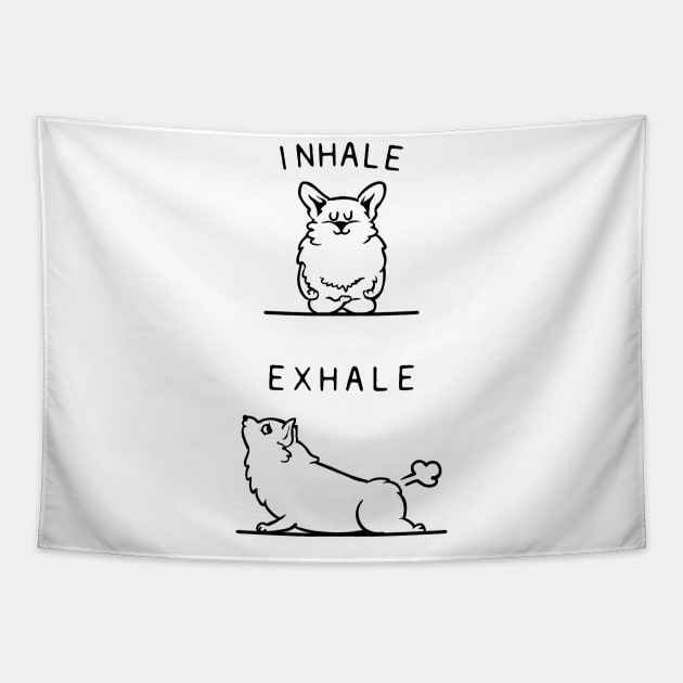 Inhale Exhale Corgi Tapestry by huebucket