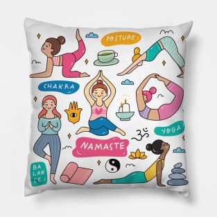 Cute Yoga Girl Doodle Art Pillow