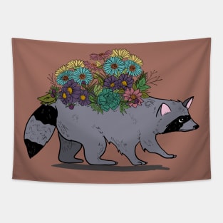 Raccoon with Wildflowers, Trash Panda Tapestry