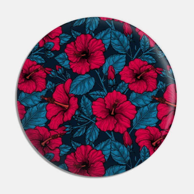 Red hibiscus flowers on dark blue Pin by katerinamk