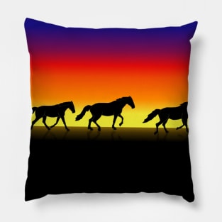 Horses running at sunset Pillow