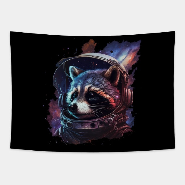 space raccoon Tapestry by a cat cooking