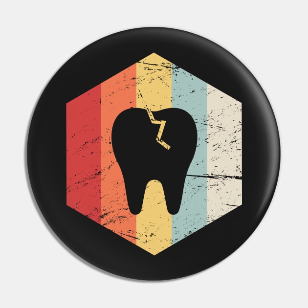 Cracked Tooth – Retro 70s Dentist Icon Pin by MeatMan