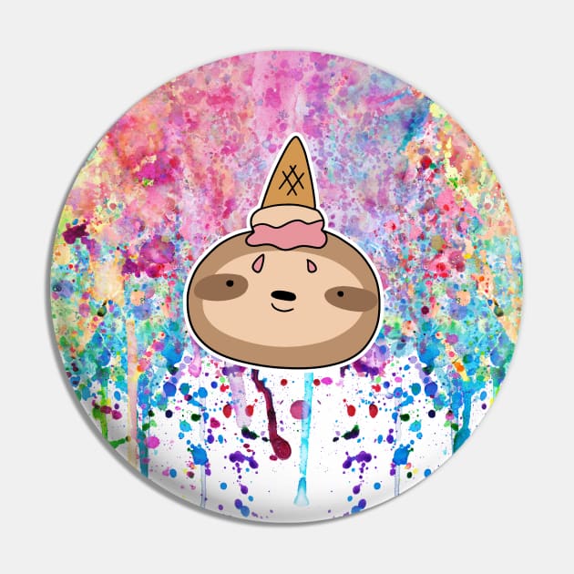 Icecream Cone Sloth Face Rainbow Paint drip Pin by saradaboru