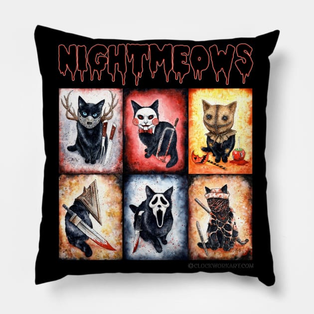 Nightmeows - Contemporary Horror Cats Pillow by Clockwork Art